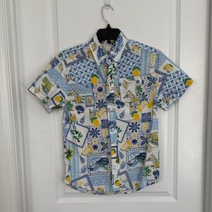 Crewcuts Blue and Yellow Patterned Kids Button Down Shirt